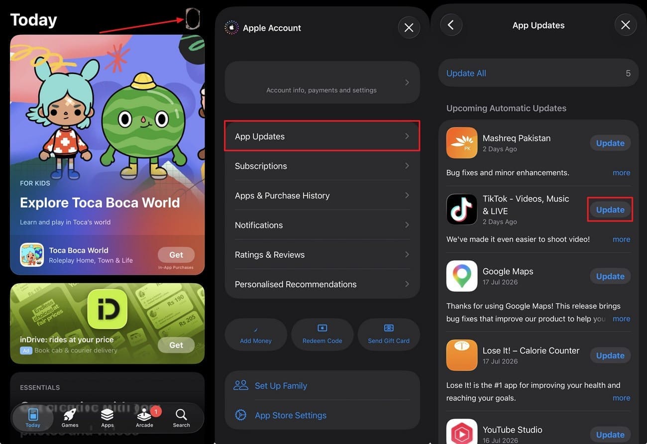Updating TikTok from the App Store