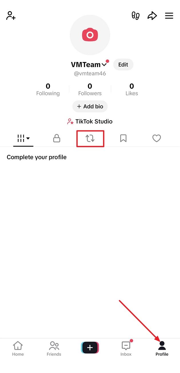 Finding the TikTok Reposts tab on profile