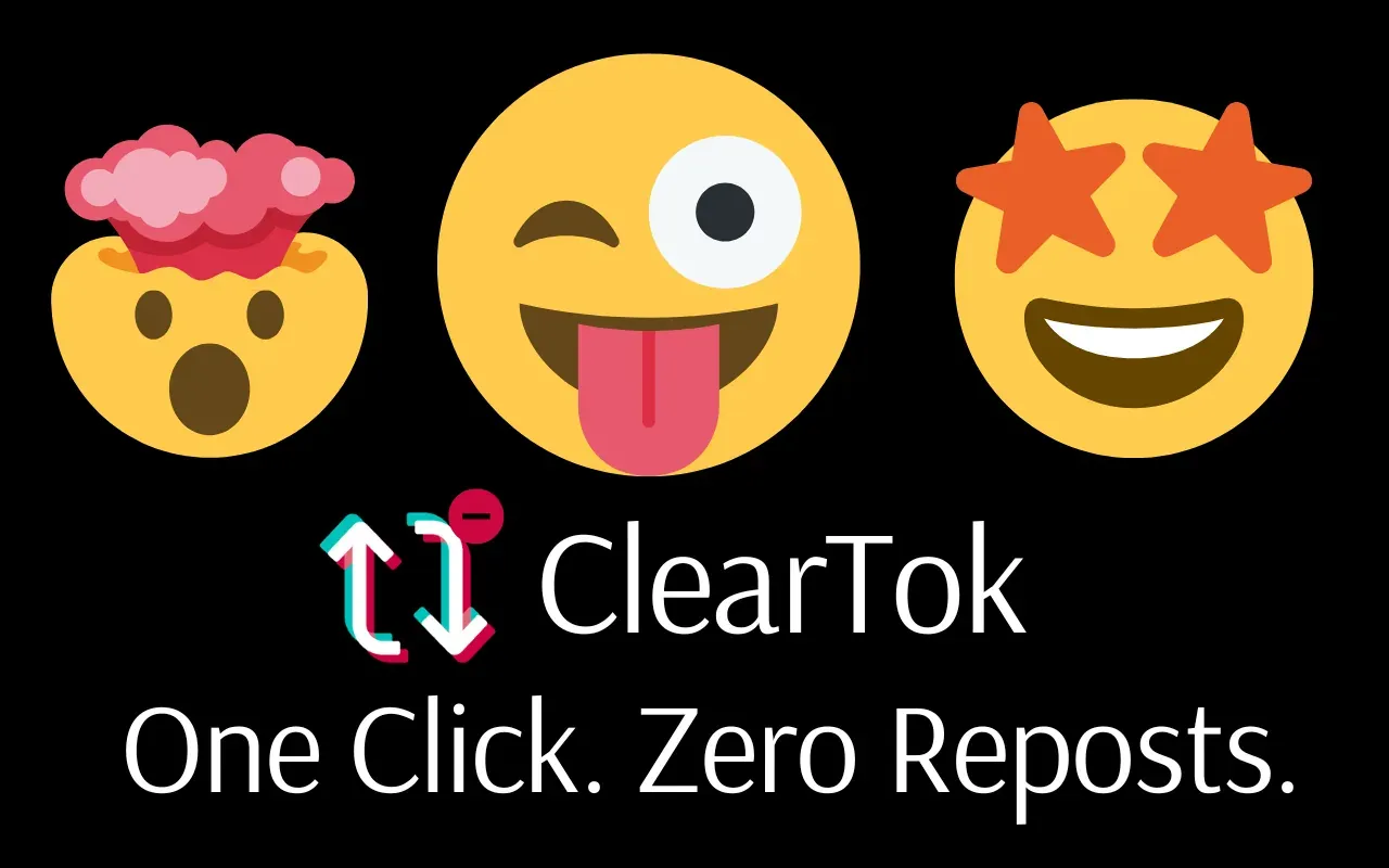 Screenshot of ClearTok highlighting one-click bulk removal of every reposted TikTok video.